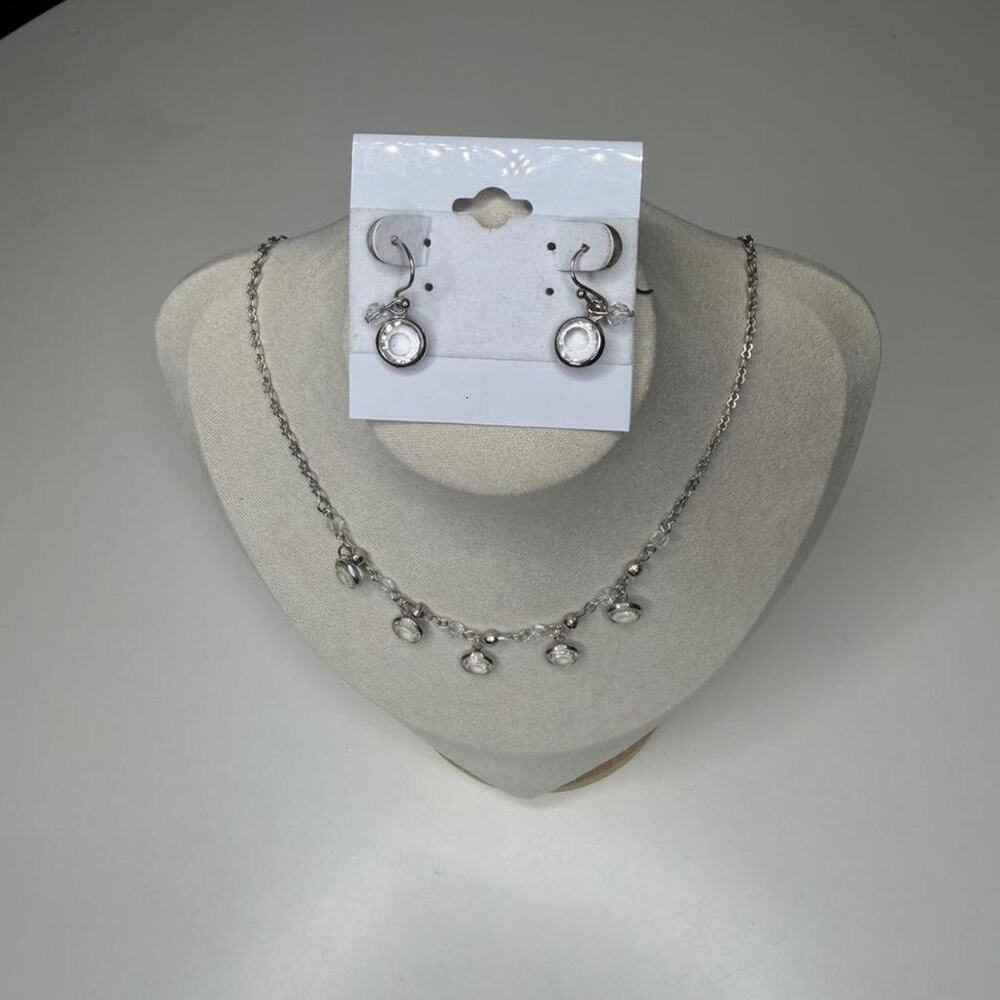 Vintage Swarovski Crystal Necklace Earrings Set Adjustable 16.5–19” Silver Tone - Picture 4 of 8